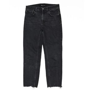 Zara High Rise Straight Raw Hem Crop Black Denim Jeans